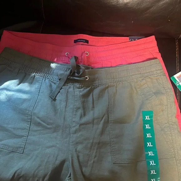 Nautica Ladies' Linen Blend Short 2 pair Pink and Green - Picture 2 of 12